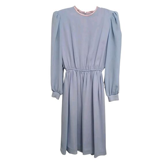 Vintage 60s Baby Blue Elegant Dress Sz 4P Church Lady Minimalist Modest Theatre - Picture 1 of 15